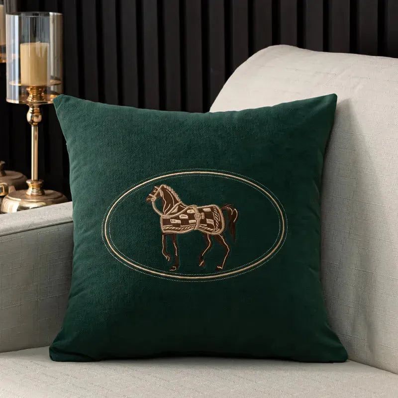 Hand-Embroidered Cushion Cover with Horse Pattern - Bellarte Enchanté Hand-Embroidered Cushion Cover with Horse Pattern